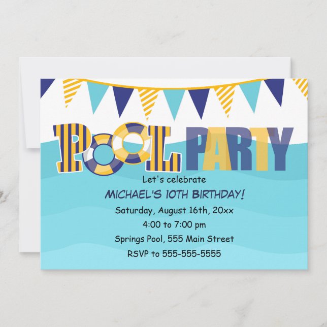 Pool Party Invitation Kids or Adults (Front)