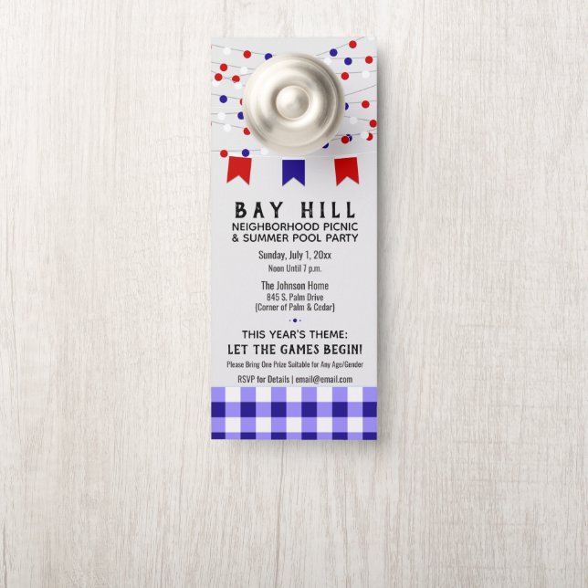Pool Party Invitation | Neighbourhood Summer Picni Door Hanger (On Knob)
