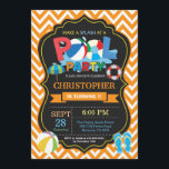 Pool Party Invitation Orange Splish Splash Boy<br><div class="desc">Pool Party Invitation. Summer Splish Splash. Boy Birthday Party Invite. Beach Ball. Swimming. Swimsuit. Birthday Bash. Orange Chevron. Chalkboard Background. 1st First Birthday. Any Age. Printable Digital. For further customisation,  please click the "Customise it" button and use our design tool to modify this template.</div>
