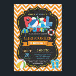 Pool Party Invitation Orange Splish Splash Boy<br><div class="desc">Pool Party Invitation. Summer Splish Splash. Boy Birthday Party Invite. Beach Ball. Swimming. Swimsuit. Birthday Bash. Orange Chevron. Chalkboard Background. 1st First Birthday. Any Age. Printable Digital. For further customisation,  please click the "Customise it" button and use our design tool to modify this template.</div>