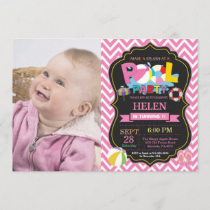 Pool Party Invitation Pink Splish Splash Girl