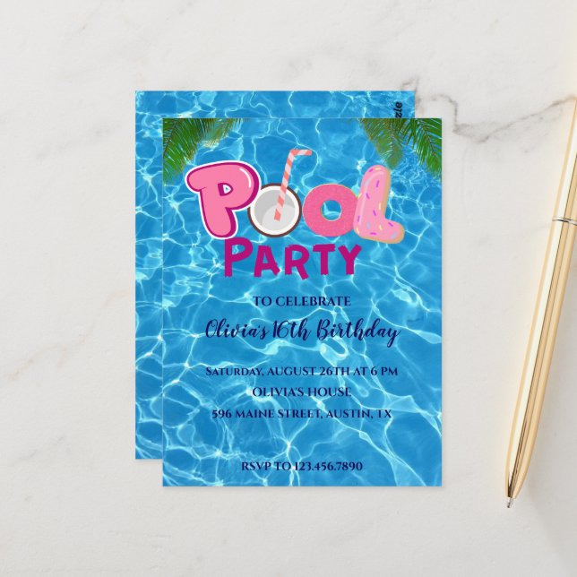 Pool Party Invitation Postcard (Front/Back In Situ)