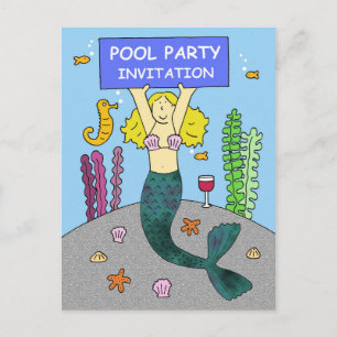 Pool Party Invitation Pretty Mermaid Postcard