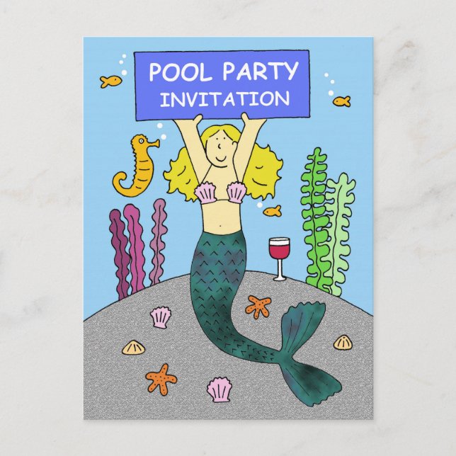 Pool Party Invitation Pretty Mermaid Postcard (Front)