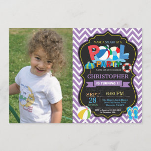 Pool Party Invitation Purple Splish Splash Boy