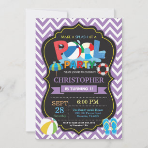 Pool Party Invitation Purple Splish Splash Boy