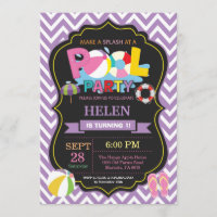 Pool Party Invitation Purple Splish Splash Girl
