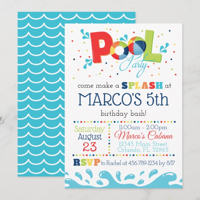 Pool Party Invitation Summer Birthday (Front/Back)