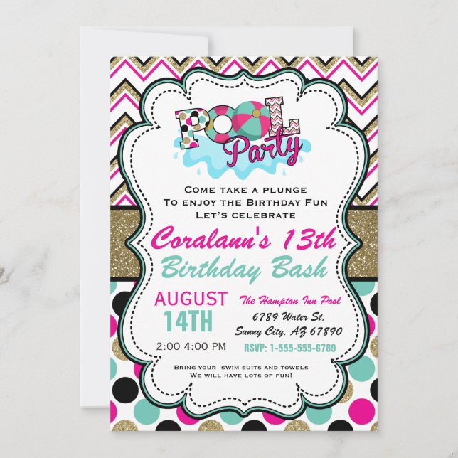 Pool Party Invitation - Summer Party - Water Party (Front)