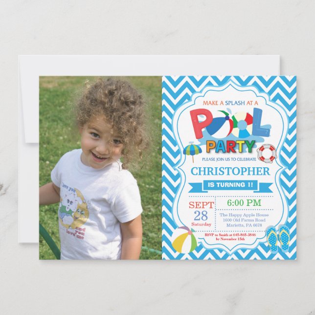 Pool Party Invitation Summer Splish Splash Boy (Front)