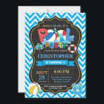 Pool Party Invitation Summer Splish Splash Boy<br><div class="desc">Pool Party Invitation. Summer Splish Splash. Boy Birthday Party Invite. Beach Ball. Swimming. Swimsuit. Birthday Bash. Blue Chevron. Chalkboard Background. 1st First Birthday. Any Age. Printable Digital. For further customisation,  please click the "Customise it" button and use our design tool to modify this template.</div>