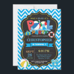 Pool Party Invitation Summer Splish Splash Boy<br><div class="desc">Pool Party Invitation. Summer Splish Splash. Boy Birthday Party Invite. Beach Ball. Swimming. Swimsuit. Birthday Bash. Blue Chevron. Chalkboard Background. 1st First Birthday. Any Age. Printable Digital. For further customisation,  please click the "Customise it" button and use our design tool to modify this template.</div>