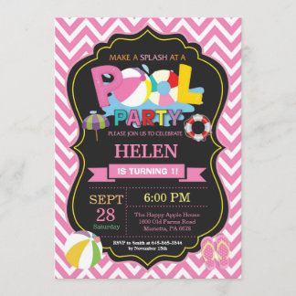 Pool Party Invitation Summer Splish Splash Girl