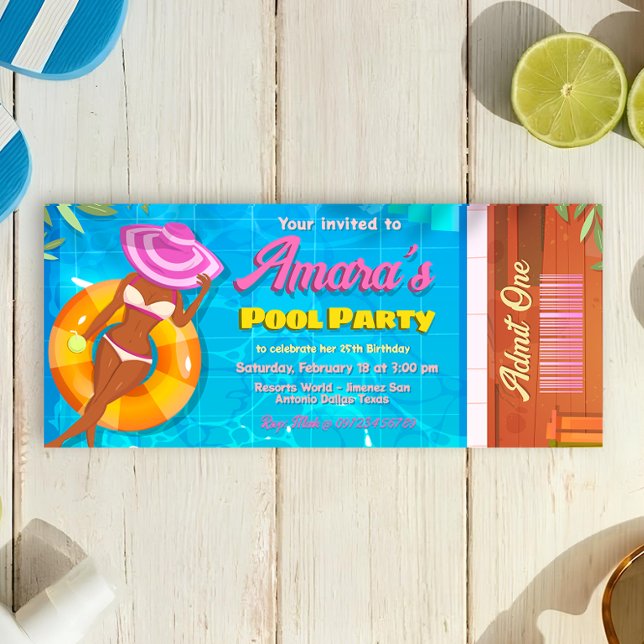 Pool Party Invitation Ticket (Pool Party Ticket Invitation)