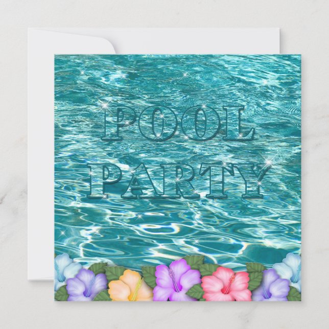 Pool Party Invitation - Water and Leis Flowers (Front)