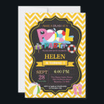 Pool Party Invitation Yellow Splish Splash Girl<br><div class="desc">Pool Party Invitation. Summer Splish Splash. Girl Birthday Party Invite. Beach Ball. Swimming. Swimsuit. Birthday Bash. Yellow Chevron. Chalkboard Background. 1st First Birthday. Any Age. Printable Digital. For further customisation,  please click the "Customise it" button and use our design tool to modify this template.</div>