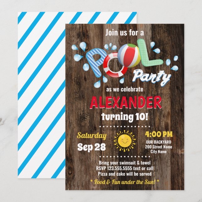 Pool Party Kids Birthday Invitation (Front/Back)