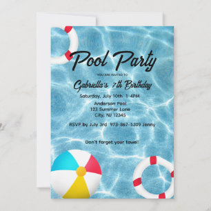  Pool Party Kids Birthday Invitation