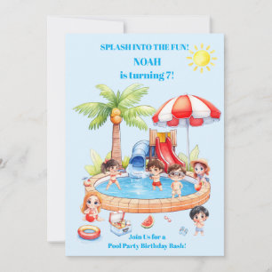 Pool Party Kids Birthday Invitation Editable