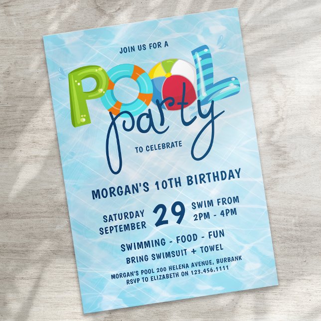 Pool Party KId's Birthday Party Invitation (Creator Uploaded)