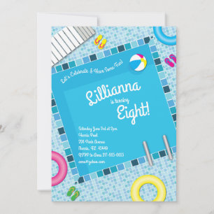 Pool Party Kids Birthday Summer Invitation