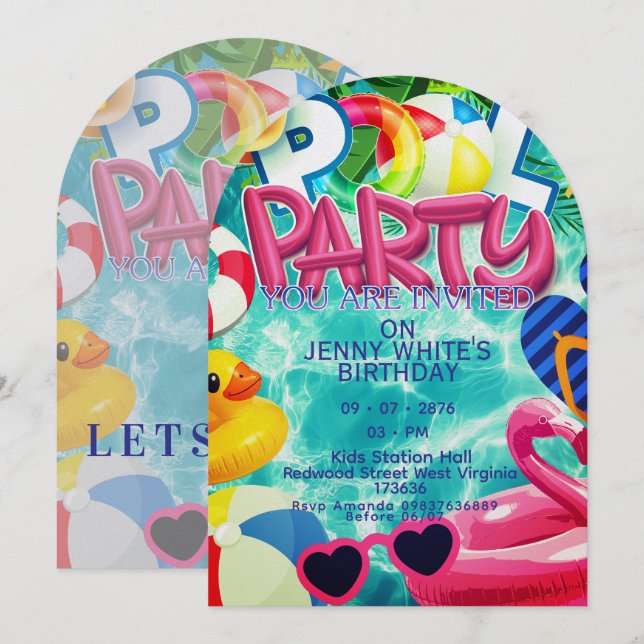 Pool party kids invitation  (Front/Back)