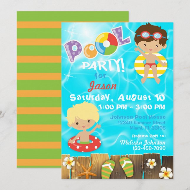 Pool Party Kids Swimming Birthday Invitation (Front/Back)