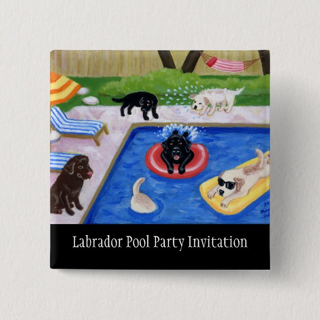 Pool Party Labradors 15 Cm Square Badge (Front)