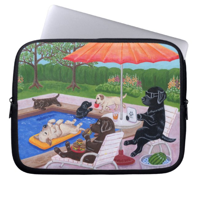 Pool Party Labradors 2 Laptop Sleeve (Front)
