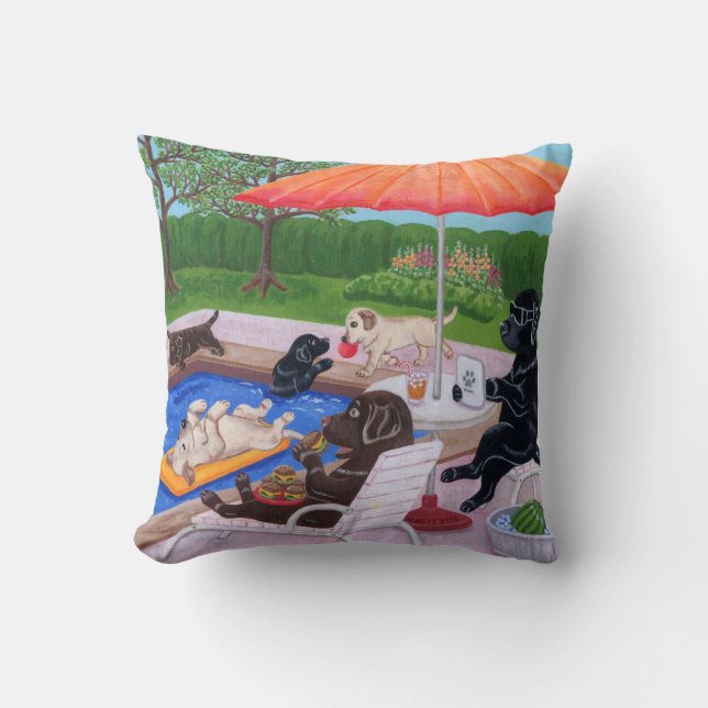 Pool Party Labradors 2 Painting Cushion (Front)