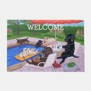 Pool Party Labradors 2 Painting Doormat