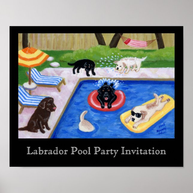 Pool Party Labradors Artwork Poster (Front)