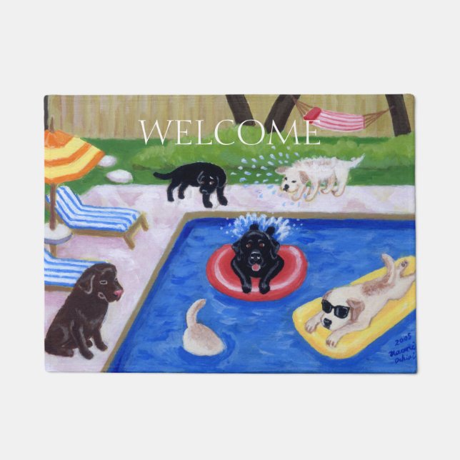 Pool Party Labradors Fun Painting Doormat (Front)