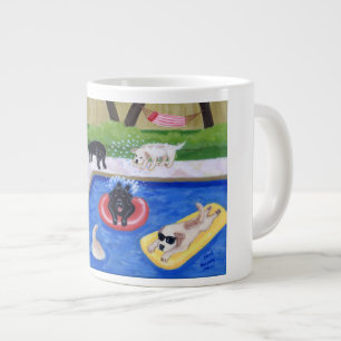 Pool Party Labradors Fun Painting Large Coffee Mug