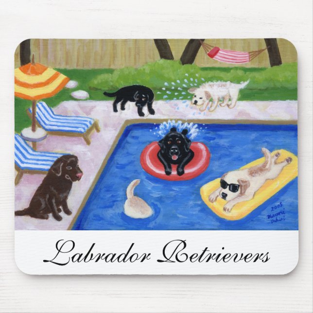 Pool Party Labradors Fun Painting Mouse Mat (Front)