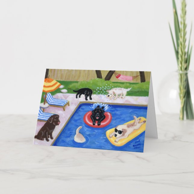 Pool Party Labradors Painting Card (Front)