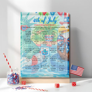 Pool Party lady liberty 4th of July Bingo  game  Holiday Card
