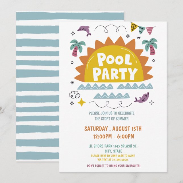 Pool Party, Last Day of School Invitation (Front/Back)
