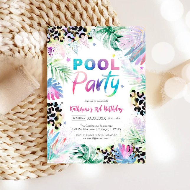 Pool Party Leopard Jungle Safari Birthday  Invitation (Creator Uploaded)