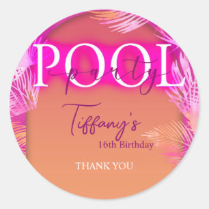 Pool Party Malibu Birthday Classic Round Sticker