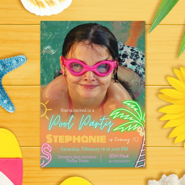 Pool Party Minimalist Design with Picture Invitation (Creator Uploaded)