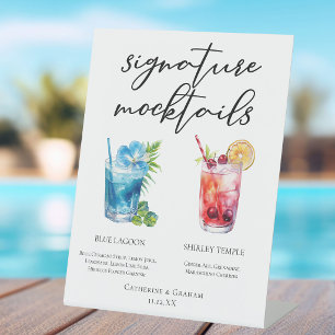 Pool Party Mocktails Blue Lagoon Shirley Temple Pedestal Sign