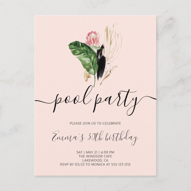 Pool Party Modern Birthday Invitation Postcard (Front)