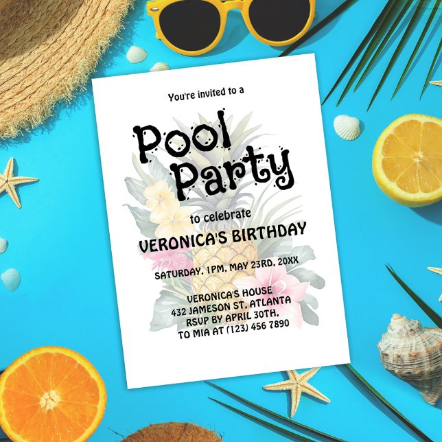 Pool Party Modern Summer Birthday  Invitation (Creator Uploaded)