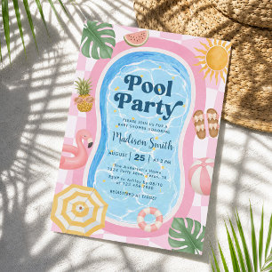 Pool Party Modern Summer Themed Baby Shower Invitation