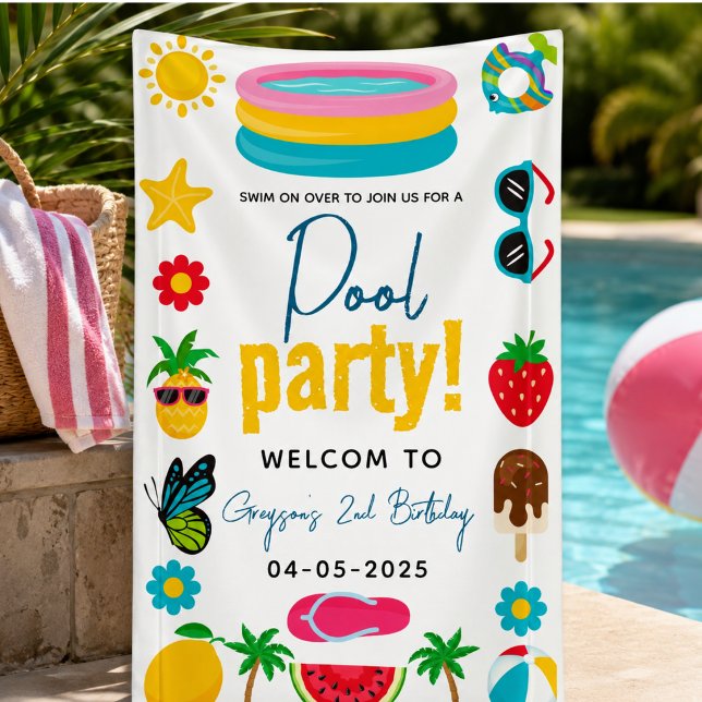 Pool Party | Modern Summer Themed Birthday Banner (Pool Party | Modern Summer Themed Birthday Banner)