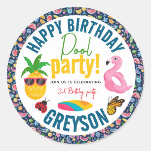 Pool Party   Modern Summer Themed Birthday Party Classic Round Sticker