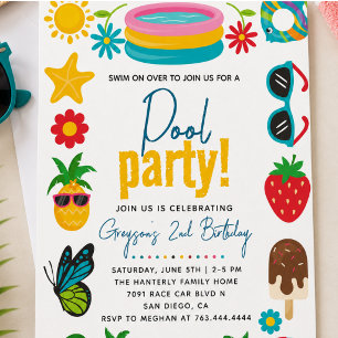 Pool Party   Modern Summer Themed Birthday Party Invitation