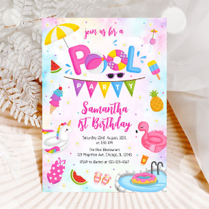 Pool Party   Modern Summer Themed Birthday Party Invitation