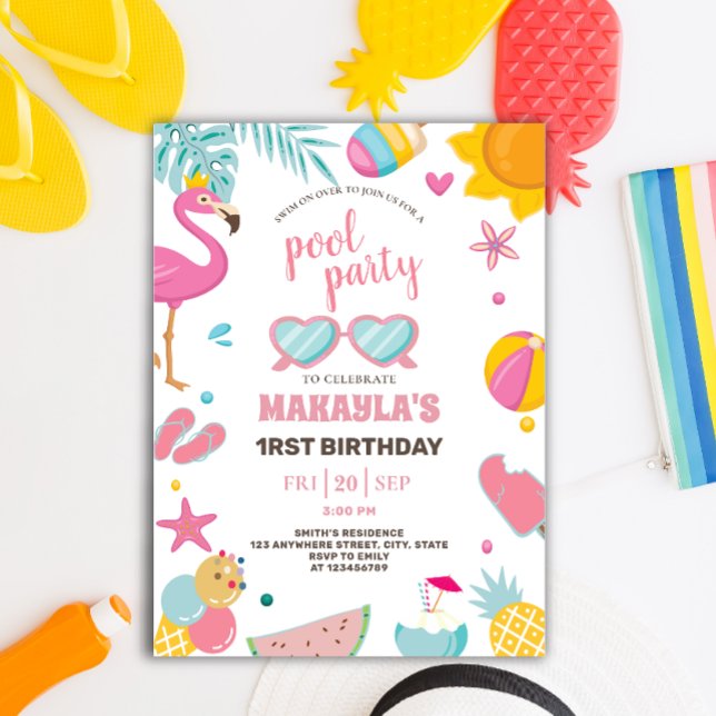 Pool Party | Modern Summer Themed Birthday Party Invitation (Creator Uploaded)